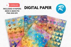 Rainbow Golden Hearts Digital Paper, Rainbow Background Product Image 1