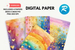 Rainbow Golden Hearts Digital Paper, Rainbow Background Product Image 1