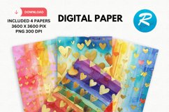 Rainbow Golden Hearts Digital Paper, Rainbow Background Product Image 1