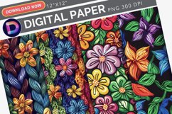 Rainbow Knitted Flowers Seamless Pattern Digital Paper Product Image 1
