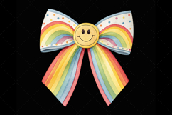 rainbow retro bow, smiley coquette bow, colorful bow design, retro smiley clipart, digital bow design, cheerful rainbow bow, smiley bow art, rainbow vintage design, coquette bow art, smiley sublimation design