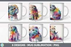 Bundle of six Rainbow Scottish Fold Cat mug sublimation designs.
