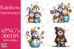 Whimsical Rainbow Snowmen PNG Clipart, Colorful Christmas Product Image 1