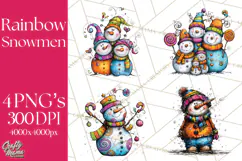 Whimsical Rainbow Snowmen PNG Clipart, Colorful Christmas Product Image 1