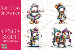 Whimsical Rainbow Snowmen PNG Clipart, Colorful Christmas Product Image 1