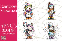 Whimsical Rainbow Snowmen PNG Clipart, Colorful Christmas Product Image 1