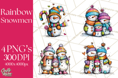 Whimsical Rainbow Snowmen PNG Clipart, Colorful Christmas Product Image 1
