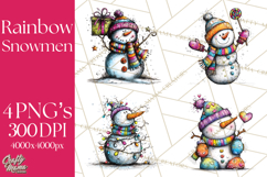 Whimsical Rainbow Snowmen PNG Clipart, Colorful Christmas Product Image 1