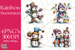 Whimsical Rainbow Snowmen PNG Clipart, Colorful Christmas Product Image 1