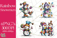 Whimsical Rainbow Snowmen PNG Clipart, Colorful Christmas Product Image 1
