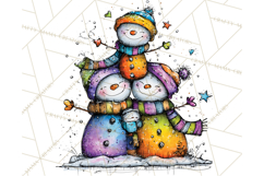 Whimsical Rainbow Snowmen PNG Clipart, Colorful Christmas Product Image 4