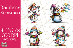 Whimsical Rainbow Snowmen PNG Clipart, Colorful Christmas Product Image 1