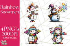 Whimsical Rainbow Snowmen PNG Clipart, Colorful Christmas Product Image 1