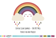 pastel sky elements including clouds rainbows and sun