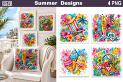 Rainbow Tropical Summer Pillow | Beach Sublimation Product Image 1