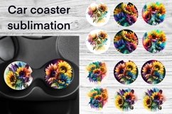 Sunflower car coaster sublimation design bundle, rainbow sunflower car coaster, sunflower keychain sublimation, sunflower sublimation.