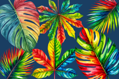 Rainbow Tropical Watercolor Leaves PNG Product Image 5
