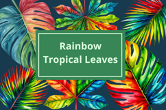 Rainbow Tropical Watercolor Leaves PNG Product Image 1