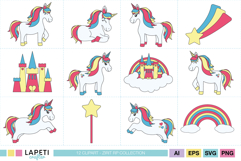 Kawaii unicorn PNG files with rainbow elements