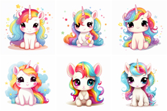 28 Cute Unicorn Illustrations Kawaii Rainbow Sticker Pony Product Image 2