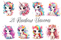 28 Cute Unicorn Illustrations Kawaii Rainbow Sticker Pony Product Image 1