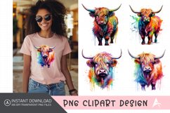 Watercolor Rainbow Watercolor Highland Cow Clipart Product Image 1