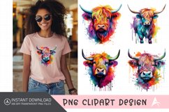 Watercolor Rainbow Watercolor Highland Cow Clipart Product Image 1