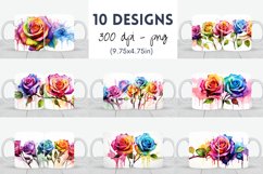 Rainbow Watercolor Roses Mug Sublimation Bundle / Mug Wrap Product Image 1