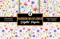 Watercolor Rainbow Wildflowers Digital Papers Product Image 1
