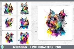 Bundle of six Watercolor Yorkshire Terriers Square Coaster designs.