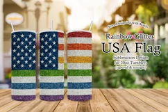 USA Flag in Rainbow Color Glitter - 20oz Tumbler Sublimation Product Image 1