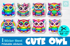 Cute Rainbow Owl. Print & Cut Stickers PNG Product Image 1