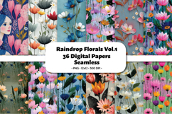 Raindrop Florals Vol.1 Seamless Digital Paper, 36 PNG Product Image 1