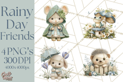 Rainy Day Clipart, Spring Rain Mini World PNG, Tiny Animal Product Image 1
