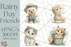Rainy Day Clipart, Spring Rain Mini World PNG, Tiny Animal Product Image 1