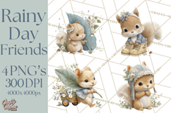 Rainy Day Clipart, Spring Rain Mini World PNG, Tiny Animal Product Image 1