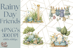 Rainy Day Clipart, Spring Rain Mini World PNG, Tiny Animal Product Image 1