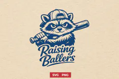 Raising Ballers SVG - Funny Baseball Mom PNG, Snarky Raccoon Product Image 1