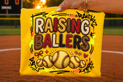 raising ballers png, softball png, softball family, faux embroidery, faux yarn design, sports mom, softball shirt, game day png, sublimation design, softball gift