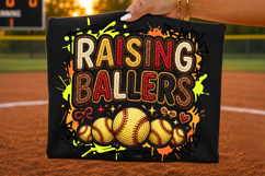 raising ballers png, softball png, softball family, faux embroidery, faux yarn design, sports mom, softball shirt, game day png, sublimation design, softball gift