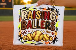 raising ballers png, softball png, softball family, faux embroidery, faux yarn design, sports mom, softball shirt, game day png, sublimation design, softball gift