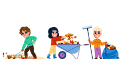 fall raking leaves kid vector Product Image 1