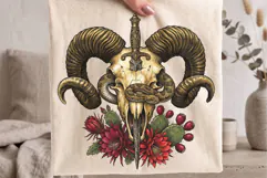 Ram Skull and Snake Vintage Engraving PNG Product Image 2