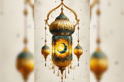 Ramadan poster with hanging lantern &amp; islamic background Product Image 1