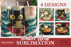 Ramen Cat 20 oz Tumbler Wrap design being used as trendy Japanese Sublimation tumbler print