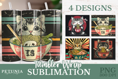 Ramen Cat 20 oz Tumbler Wrap design being used as trendy Japanese Sublimation tumbler print