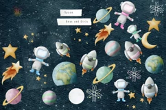 Space Boy and Girl Watercolor Clipart Png Product Image 3