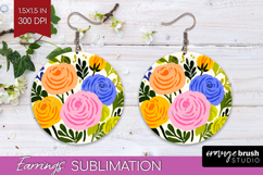 Ranunculus Modern Floral Round Earrings Sping Flower PNG Product Image 1