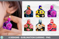 Bundle of six Ranunculus Flowers cow tag earrings sublimation designs.