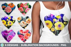 Bundle of six Ranunculus Flowers heart distressed clipart.